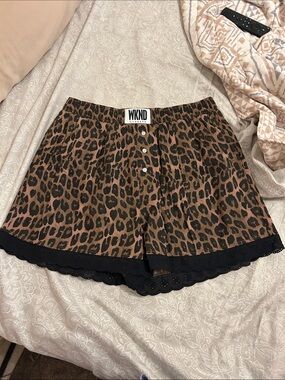 WKND Leopard Print Boxer Shorts with Black Lace Trim